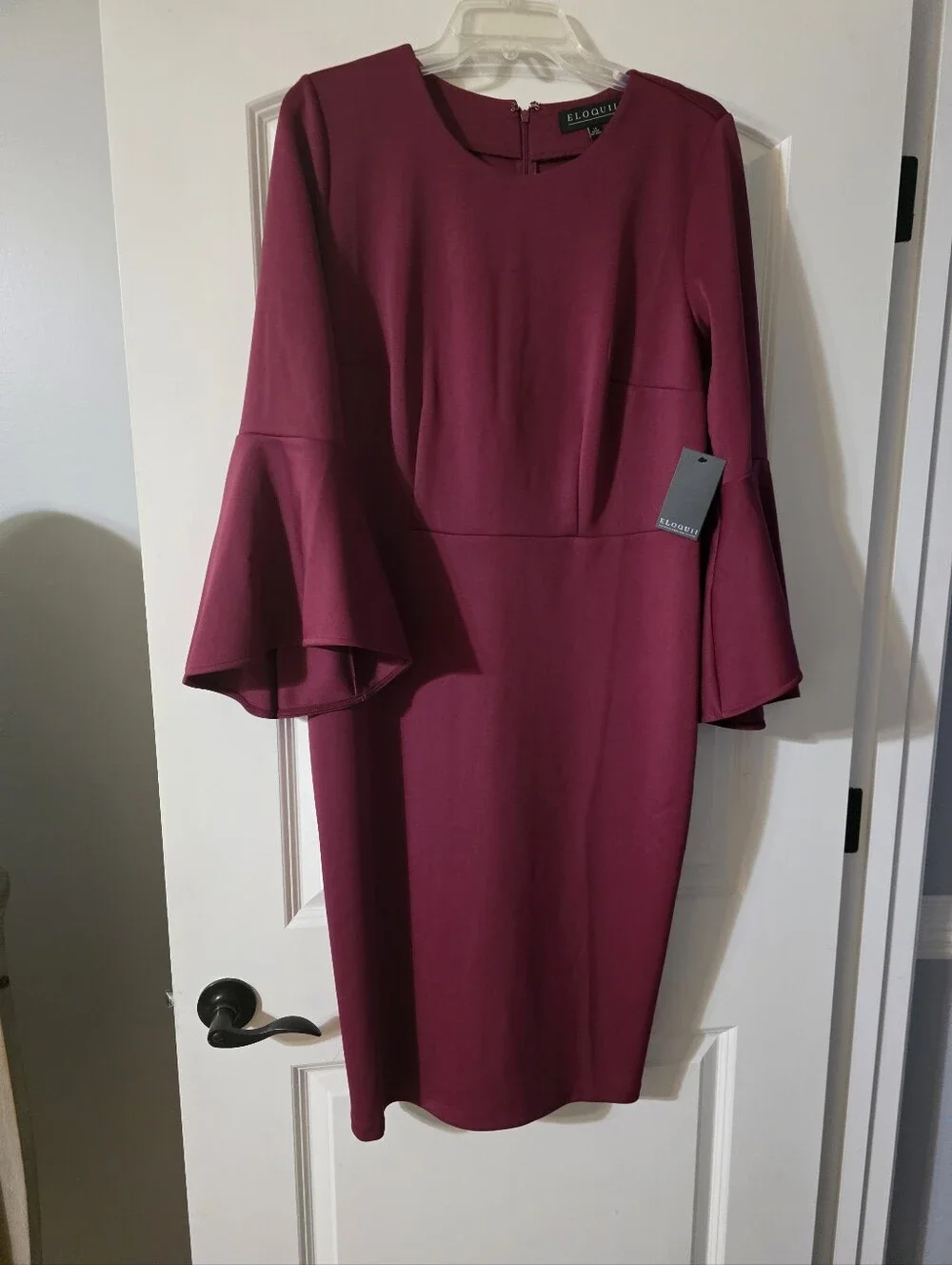 Eloquii Berry Bell-Sleeve Sheath Dress